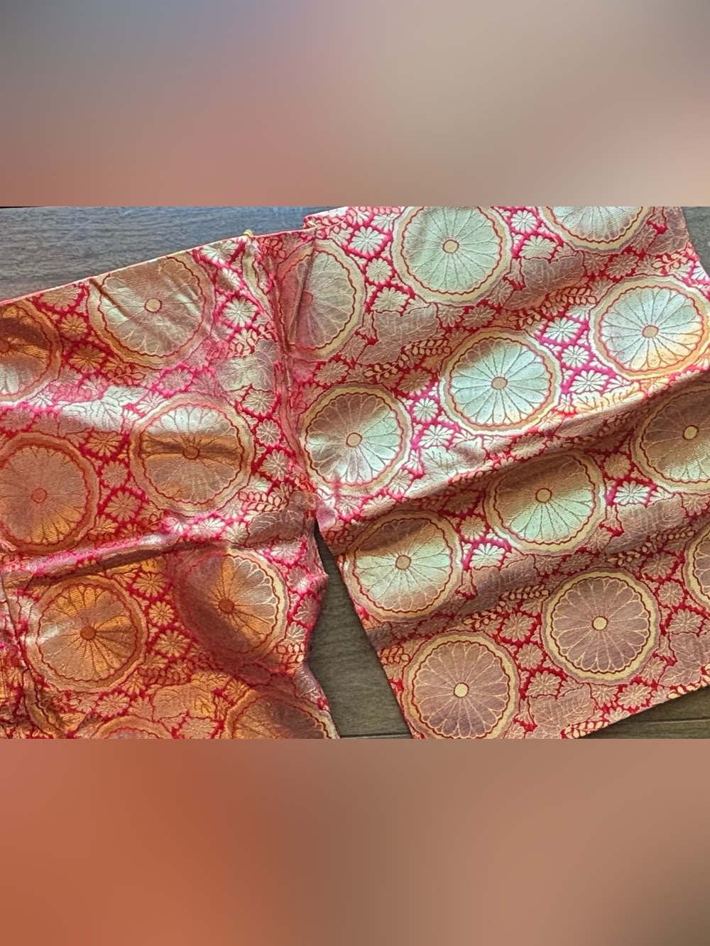 Vintage Japanese Silk Brocade Kimono Robe Large Metallic Orange & Gold Pattern - Picture 6 of 15